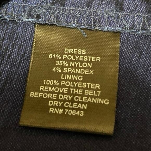 Jessica Howard Blue Taffeta Flower Pleated 3/4 Sleeve Belt Midi A-Line Dress 12P - Picture 6 of 6